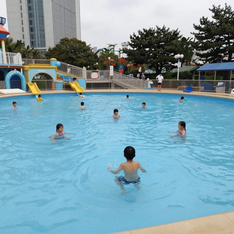 롯데워터파크 김해 실내 파도풀과 아이들이 물놀이하는 모습