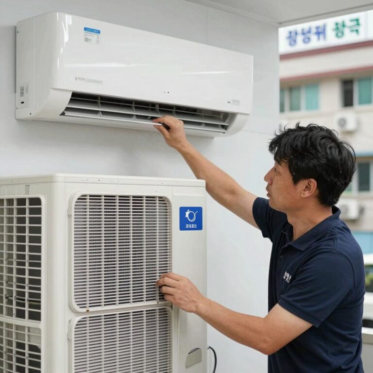 삼성 에어컨 필터 분리 후 먼지 제거하는 과정