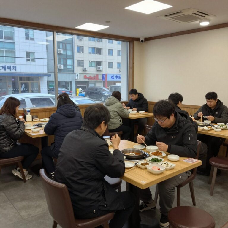 황제삼계탕 내부 셀프바와 테이블 모습