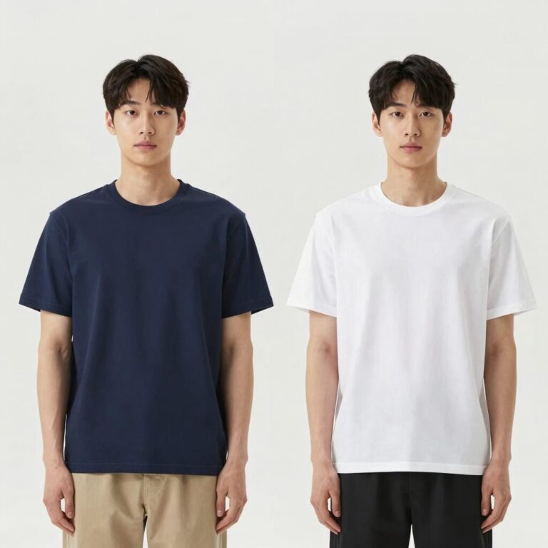 어깨트임 디자인이 강조된 루즈핏 반팔 티셔츠 모델 착용샷
