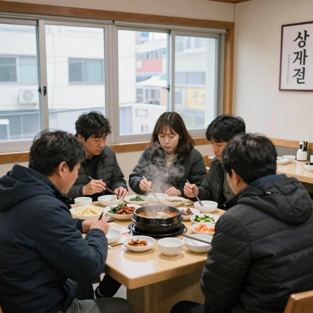 송파구 삼계탕 맛집 평상집 송파점 실내 인테리어와 테이블 세팅