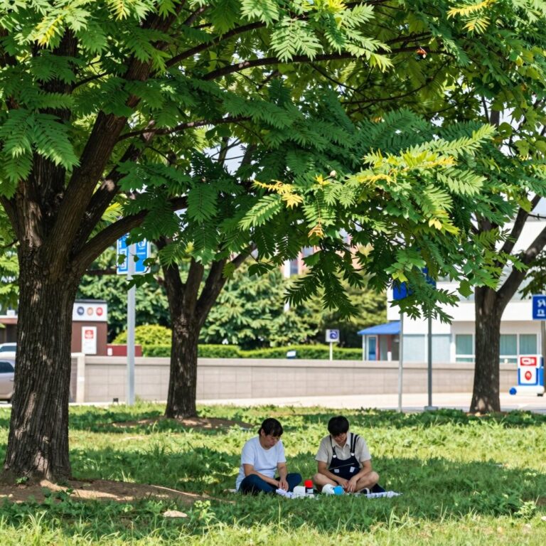 소서 절기 인사말을 위한 여름 풍경, 푸른 나무와 시원한 그늘이 보이는 사진