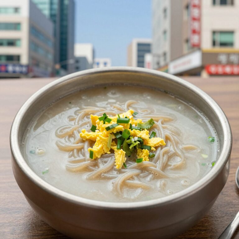서리태 콩국물로 만든 시원한 콩국수 그릇 사진, 고소한 콩국물에 면과 오이 계란 토핑