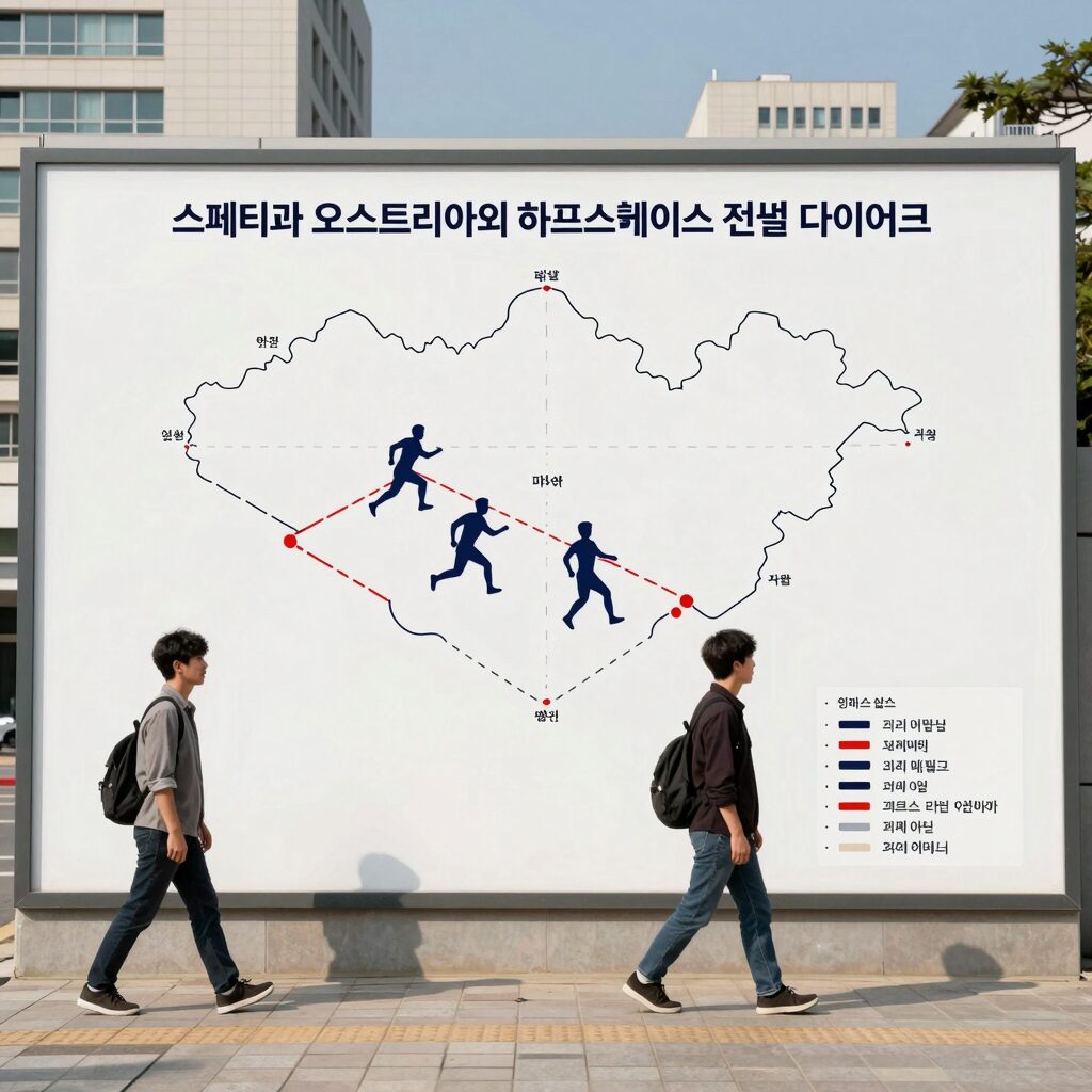 스페인과 오스트리아의 하프스페이스 전술 다이어그램, 페드리와 라민 야말의 움직임 강조