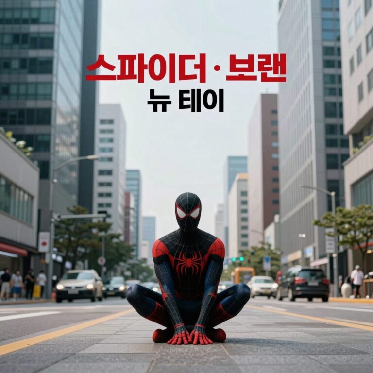 스파이더맨 브랜 뉴 데이 티저 포스터, 도시 위에 외로이 앉아 있는 스파이더맨의 실루엣