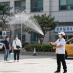 거미 퇴치제 분사하는 모습