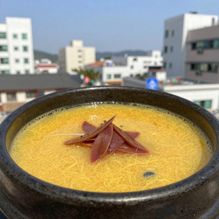 송림막창전골의 찹쌀녹두삼계탕 뚝배기에 담긴 모습