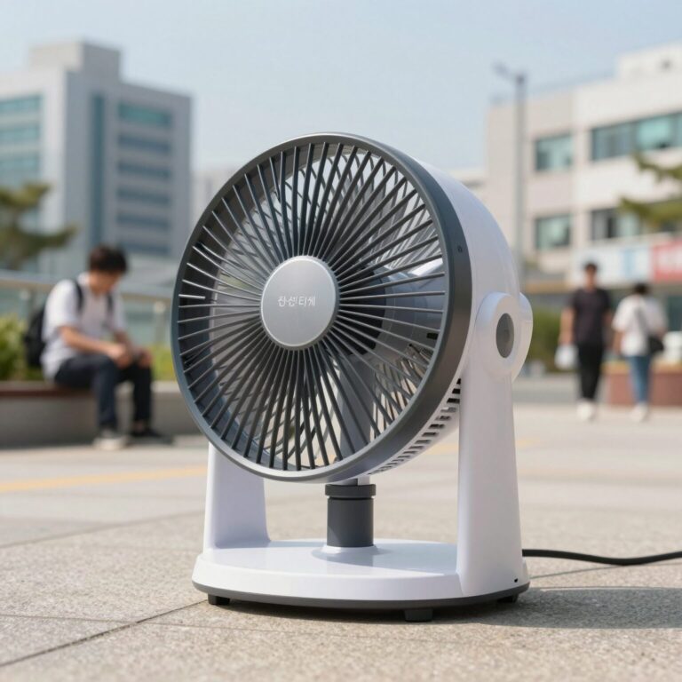 선풍기 하루 종일 사용 시 전기세 계산을 보여주는 그래프와 함께 선풍기 사진