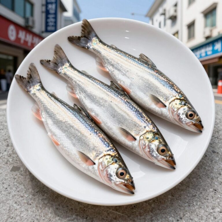 8월 제철 생선회 4가지 민어 농어 병어 부시리가 담긴 접시