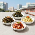 여름 제철음식 고사리 열무 가지 오이 요리법 여름 제철음식 고사리나물볶음, 열무김치, 가지파스타, 오이무침 접시가 나란히 놓인 사진