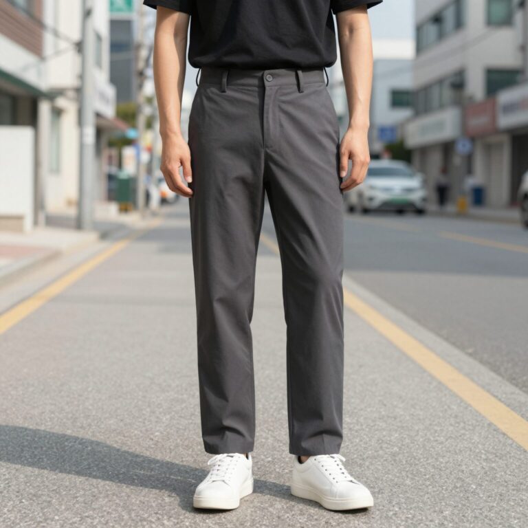 남자 마바지 와이드핏 슬랙스를 입고 편안하게 서 있는 모습
