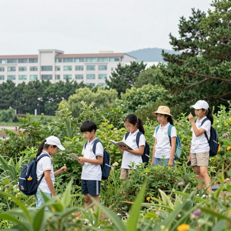 여름방학 체험 프로그램 아이들이 숲에서 자연을 관찰하는 모습