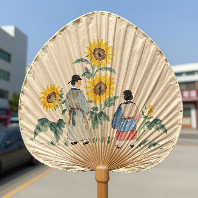 수묵화 해바라기를 그린 한지 부채
