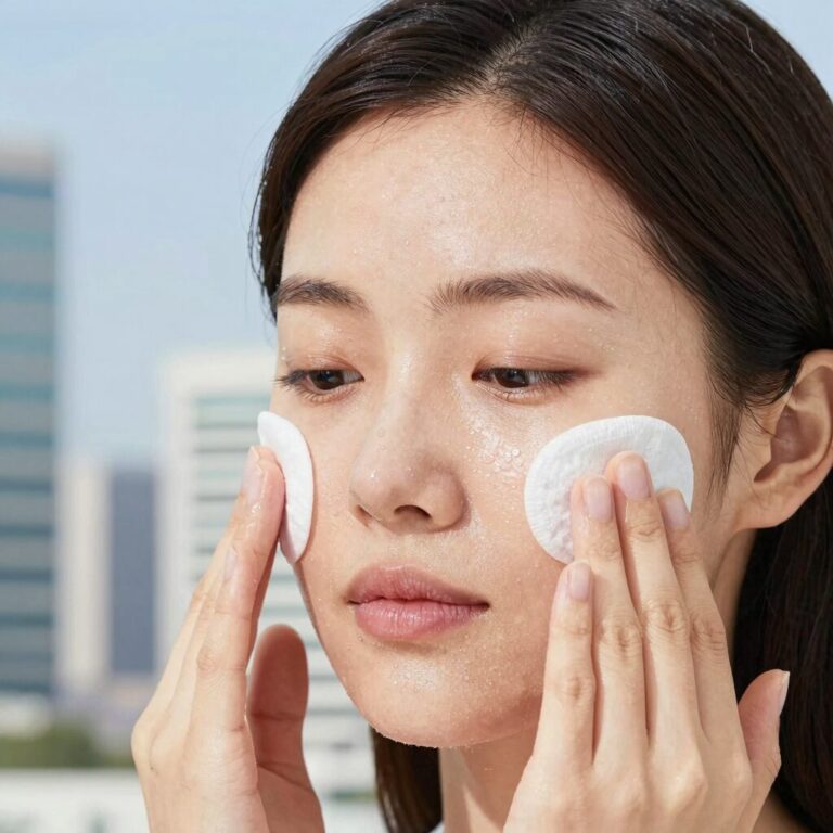 얼굴 땀 억제제 스웨트롤 패드 액을 인중과 콧등에 바르는 사용 장면