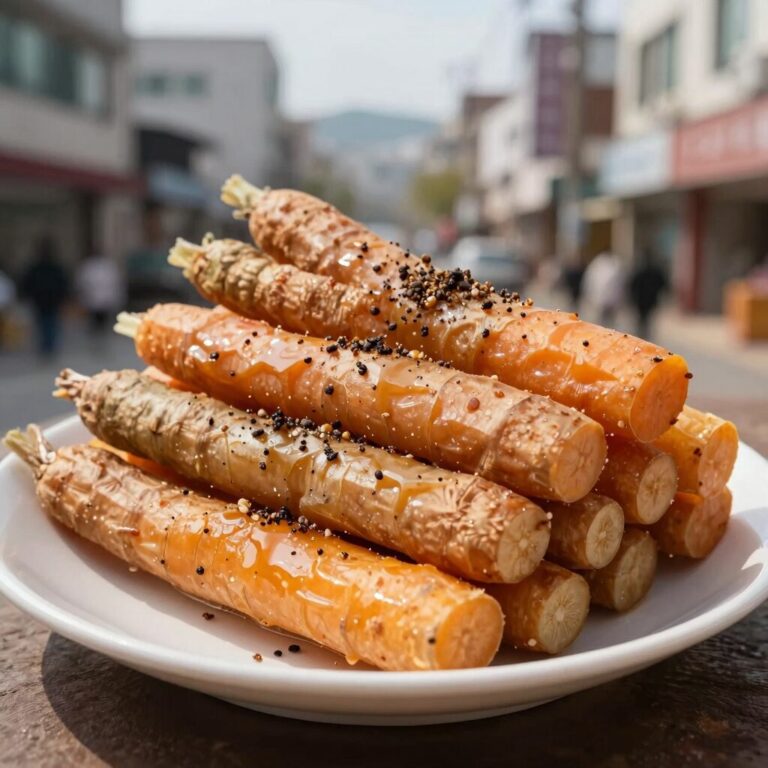 아삭한 고구마 줄기 무침 접시에 담긴 모습, 참깨가 뿌려져 있음