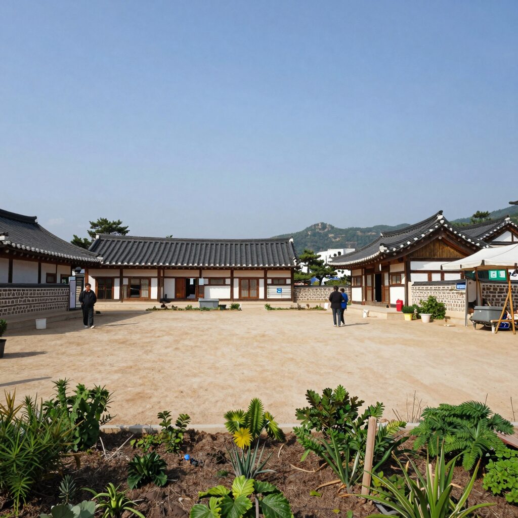 태백 연화스테이 독채 펜션의 넓은 마당과 텃밭 전경