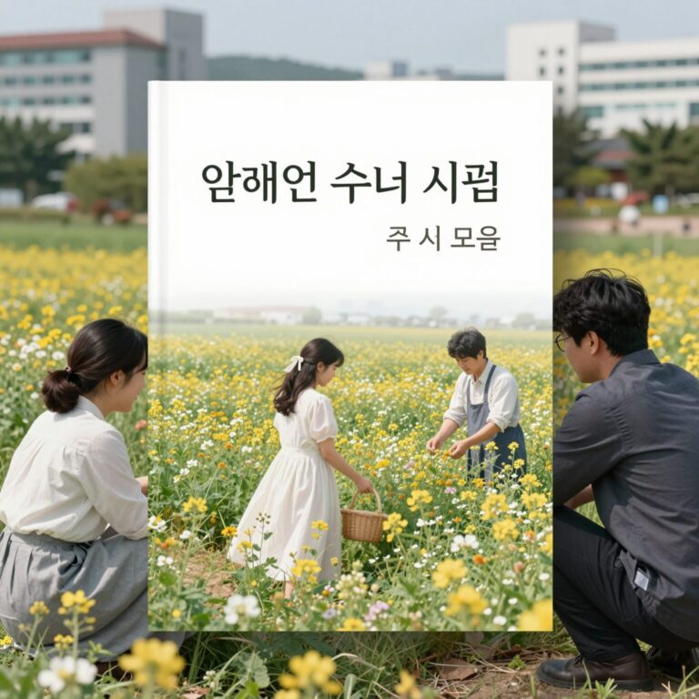 이해인 수녀 시집 표지와 꽃밭 이미지, 따뜻한 위로를 주는 시 모음