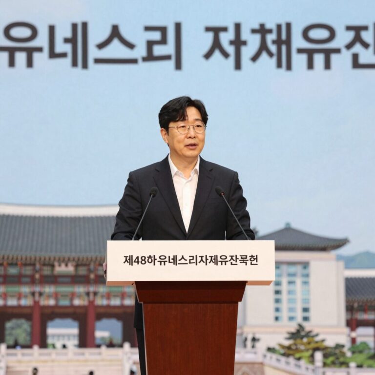 지드래곤이 부산 벡스코에서 열린 제48차 유네스코 세계유산위원회 개회식에서 연설하는 모습