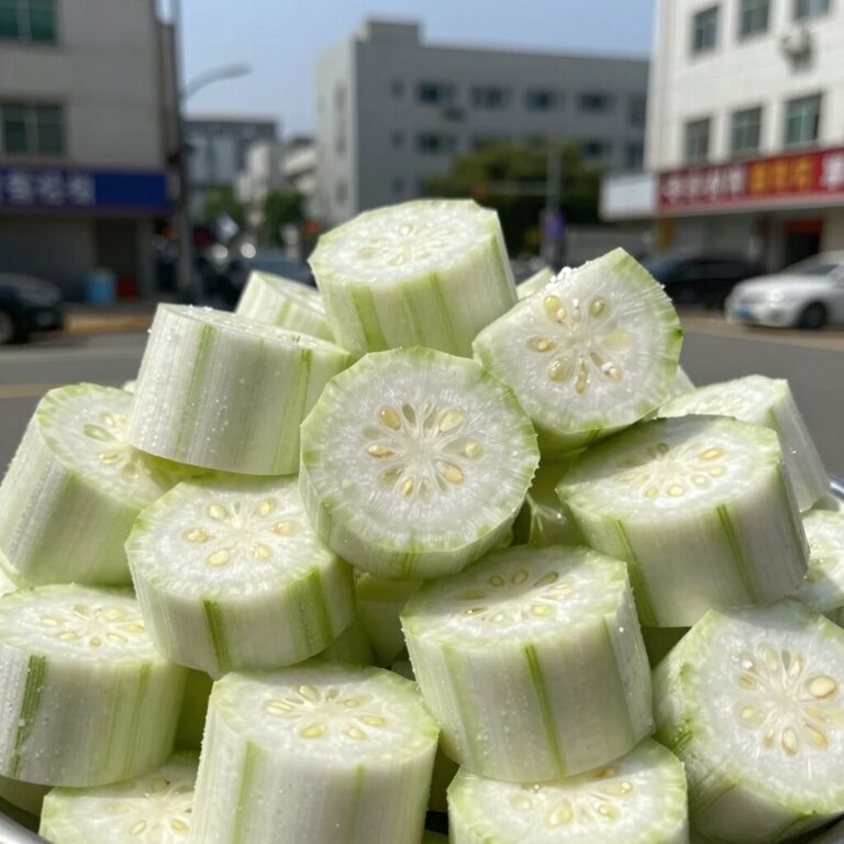 수박을 깍둑썰기로 자른 모습, 씨를 제거한 후 2cm 큐브 모양으로 손질한 사진