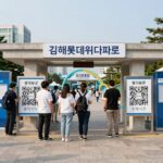 김해롯데워터파크 오후권 입구에서 QR코드로 입장하는 모습