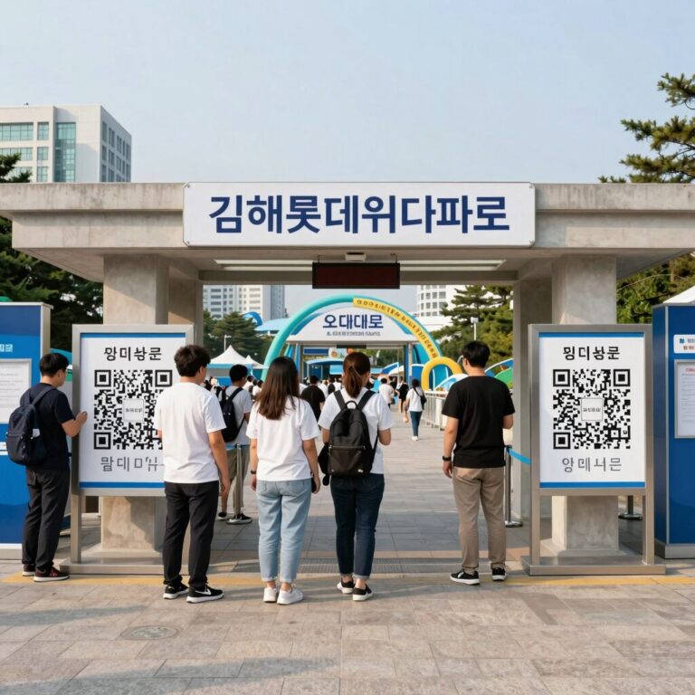 김해롯데워터파크 오후권 입구에서 QR코드로 입장하는 모습