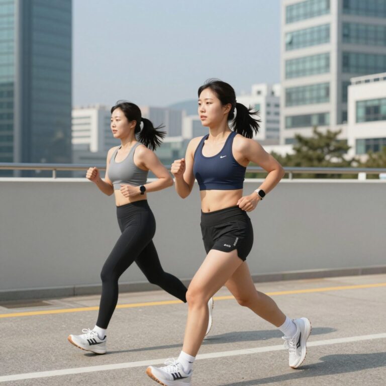 여성 캡나시 브라런닝 착용 모습