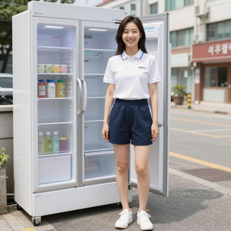 여름철 여자 냉장고반바지 쿨링 숏팬츠 착용 모습
