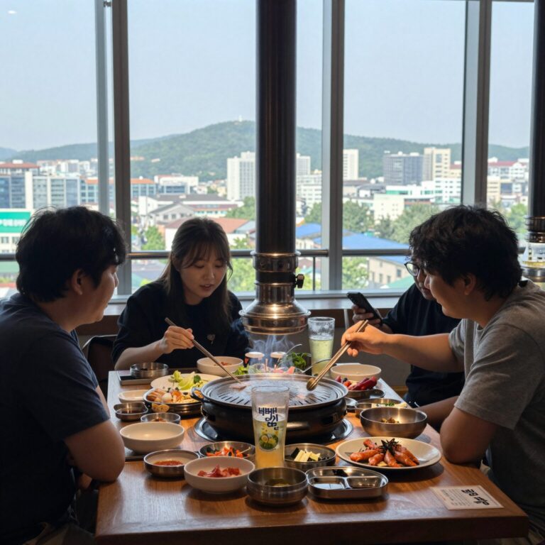 양양 이엘호텔 7층 레스토랑에서 즐긴 바베큐 세트와 생맥주 모습