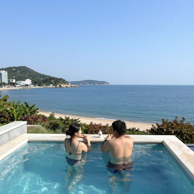여수 독채 풀빌라 스테이프랑 자쿠지에서 바라본 바다 풍경