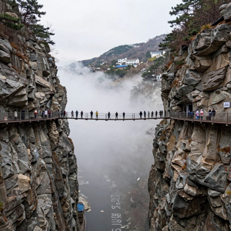 홍천 용소계곡 구름다리에서 바라본 계곡과 우중 풍경