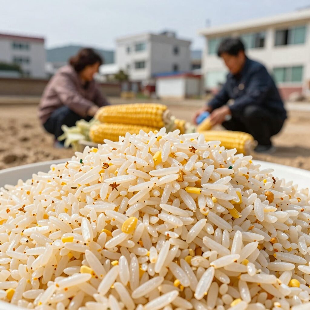 삶은 옥수수와 밥을 넣어 만드는 부드러운 옥수수죽 재료