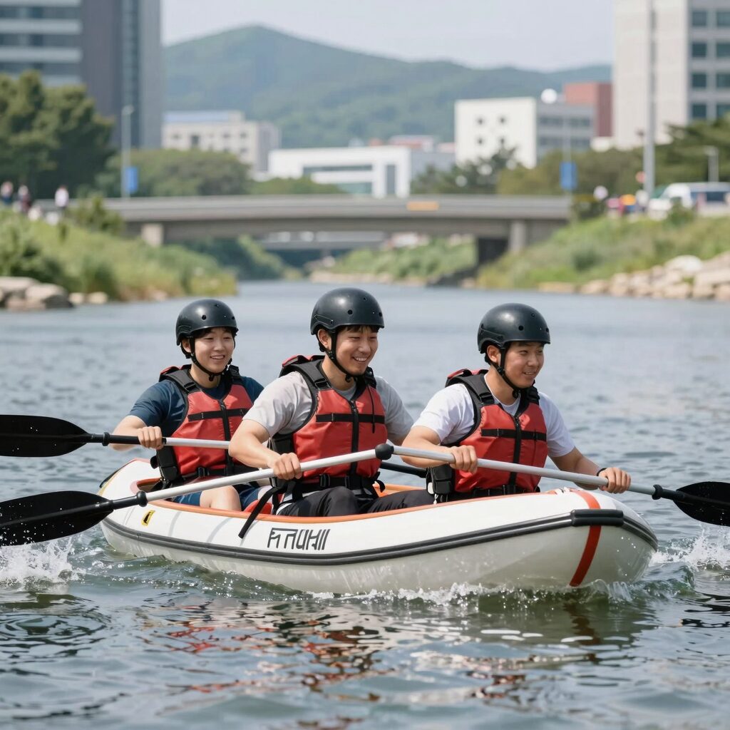 인제 내린천 래프팅 보트 위에서 즐기는 시원한 물놀이